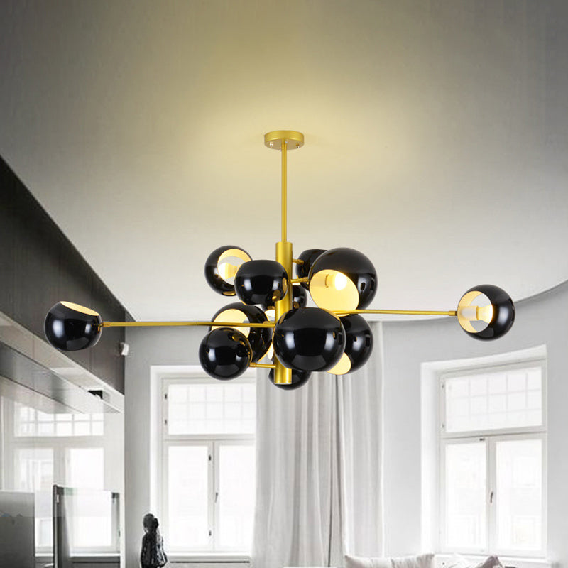 Stacked Simple Style Hanging Chandelier Light with Dome Metal Shade 10/13 Lights Black/White Hanging Light for Dining Room Clearhalo 'Ceiling Lights' 'Chandeliers' 'Modern Chandeliers' 'Modern' Lighting' 678834