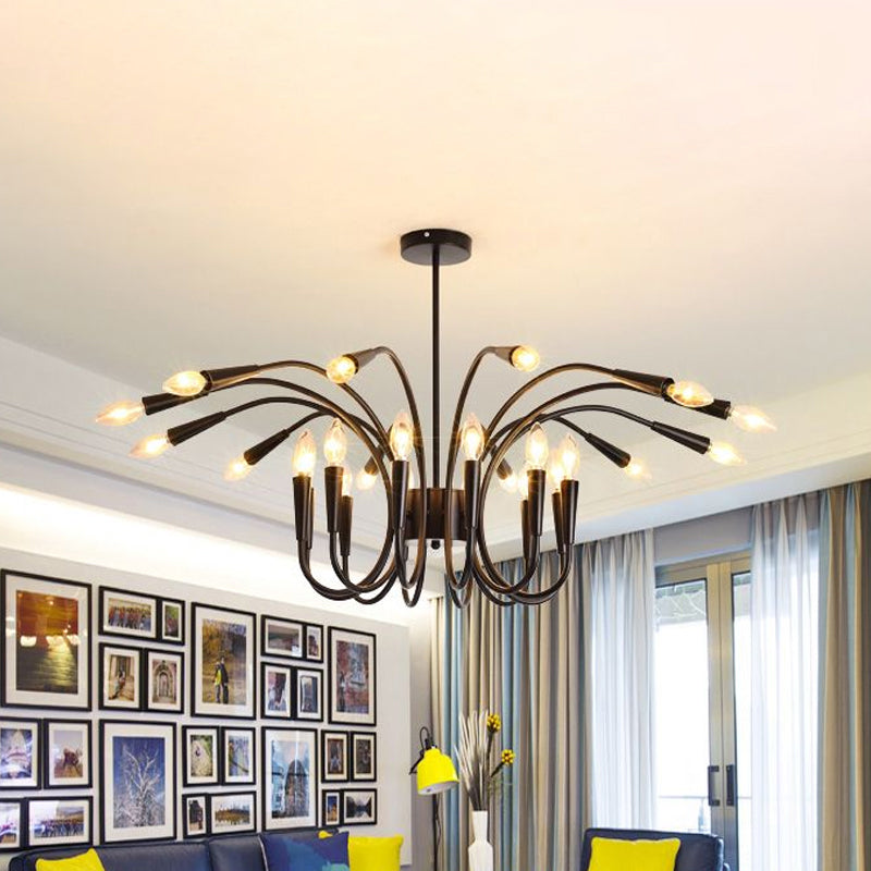 Abstract Metal Chandelier Lighting Modernist Multi Lights Black Hanging Pendant Lamp with Bare Bulb and Curved Arm Clearhalo 'Ceiling Lights' 'Chandeliers' 'Modern Chandeliers' 'Modern' Lighting' 678838