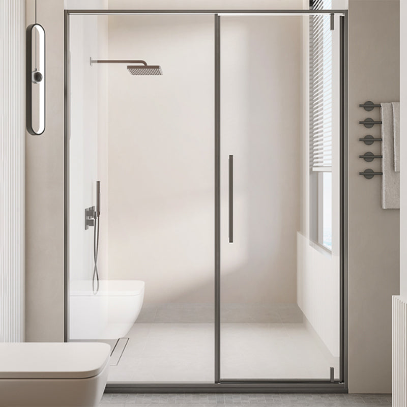 Glass and Metal Shower Door Simple One-Line Shower Bath Door Clearhalo 'Bathroom Remodel & Bathroom Fixtures' 'Home Improvement' 'home_improvement' 'home_improvement_shower_tub_doors' 'Shower and Tub Doors' 'shower_tub_doors' 'Showers & Bathtubs' 6788431