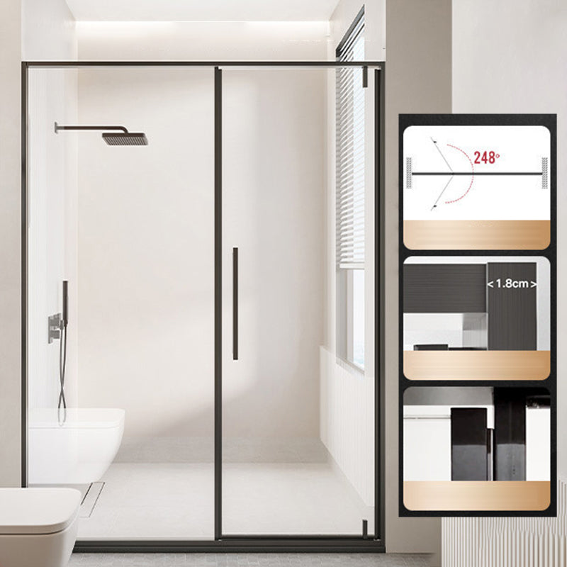 Glass and Metal Shower Door Simple One-Line Shower Bath Door Black Right Clearhalo 'Bathroom Remodel & Bathroom Fixtures' 'Home Improvement' 'home_improvement' 'home_improvement_shower_tub_doors' 'Shower and Tub Doors' 'shower_tub_doors' 'Showers & Bathtubs' 6788432