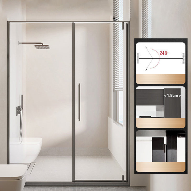 Glass and Metal Shower Door Simple One-Line Shower Bath Door Gray Right Clearhalo 'Bathroom Remodel & Bathroom Fixtures' 'Home Improvement' 'home_improvement' 'home_improvement_shower_tub_doors' 'Shower and Tub Doors' 'shower_tub_doors' 'Showers & Bathtubs' 6788433