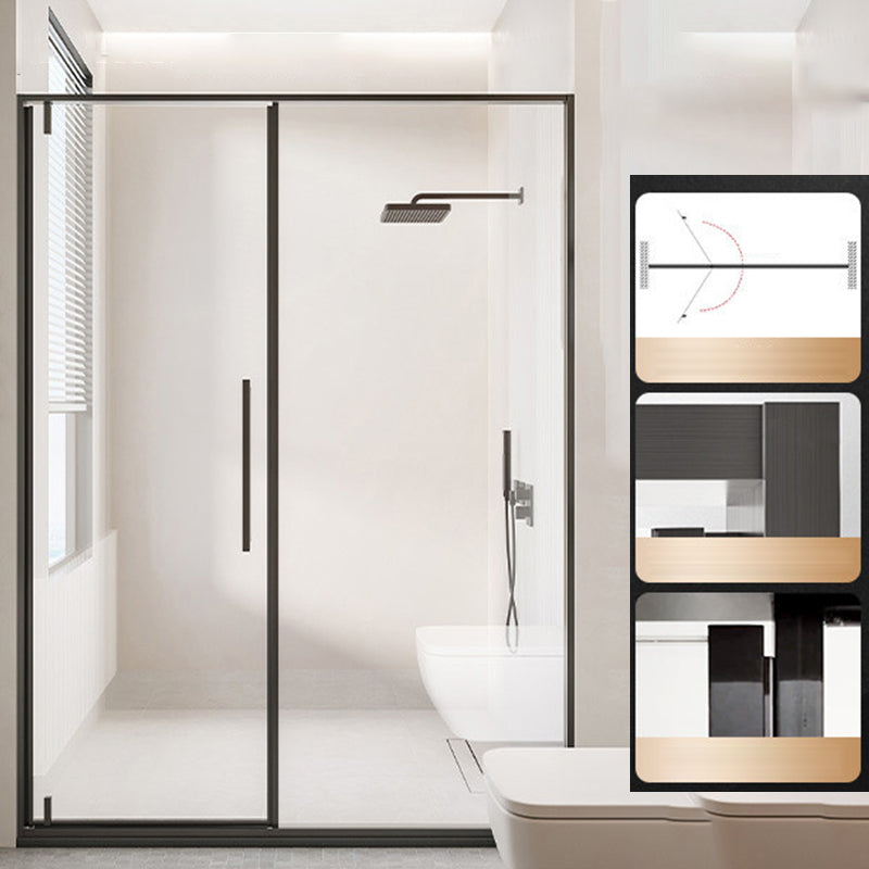 Glass and Metal Shower Door Simple One-Line Shower Bath Door Black Left Clearhalo 'Bathroom Remodel & Bathroom Fixtures' 'Home Improvement' 'home_improvement' 'home_improvement_shower_tub_doors' 'Shower and Tub Doors' 'shower_tub_doors' 'Showers & Bathtubs' 6788439