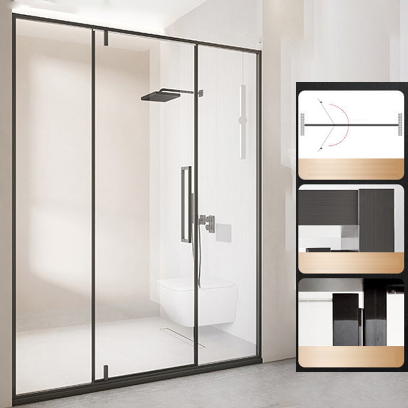 Glass and Metal Shower Door Simple One-Line Shower Bath Door Black Left Clearhalo 'Bathroom Remodel & Bathroom Fixtures' 'Home Improvement' 'home_improvement' 'home_improvement_shower_tub_doors' 'Shower and Tub Doors' 'shower_tub_doors' 'Showers & Bathtubs' 6788445