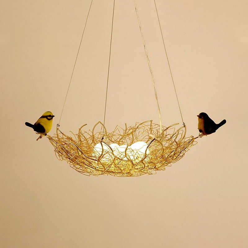 16"/19.5" Wide Nest Metal Art Deco Chandelier Lighting 2 Lights Hanging Ceiling Lamp Fixture Clearhalo 'Ceiling Lights' 'Chandeliers' 'Glass shade' 'Glass' 'Modern Chandeliers' 'Modern' Lighting' 678853