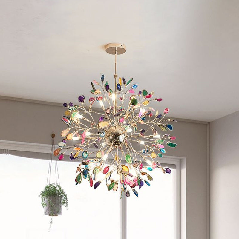 Gold Flower Shape Chandelier Light Contemporary Multi Lights Agate Hanging Ceiling Light Clearhalo 'Ceiling Lights' 'Chandeliers' 'Modern Chandeliers' 'Modern' Lighting' 678855