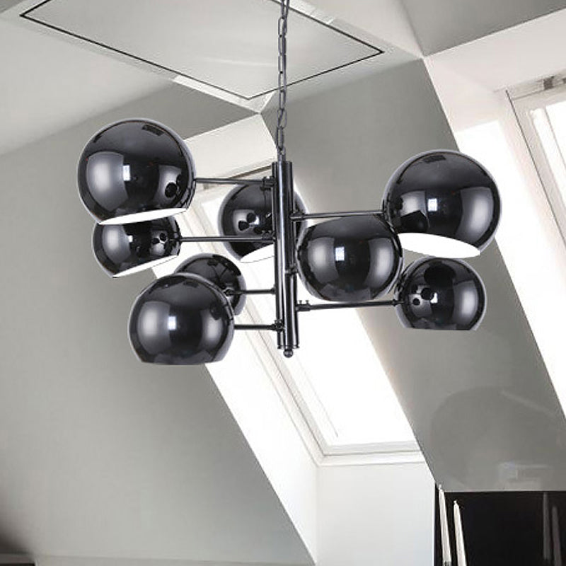 Black Globe Chandelier Simple 8-Light Iron LED Pendant Light with Hanging Rod for Office Clearhalo 'Ceiling Lights' 'Chandeliers' 'Modern Chandeliers' 'Modern' Lighting' 678856