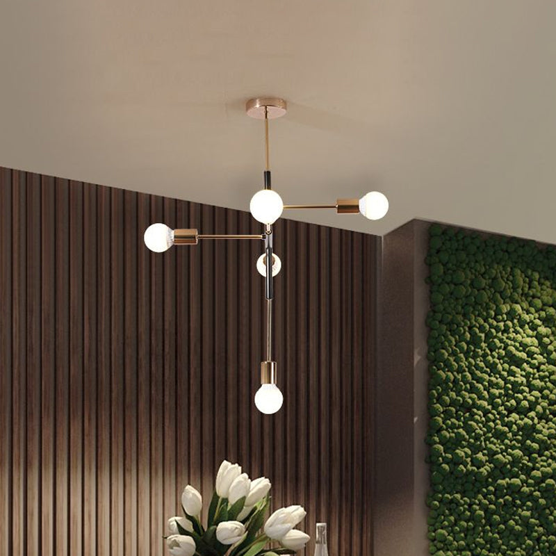 Rectilinear Metal Chandelier Lighting Modern 5 Lights White/Black Hanging Ceiling Light with Bare Bulb for Dining Room Clearhalo 'Ceiling Lights' 'Chandeliers' 'Modern Chandeliers' 'Modern' Lighting' 678857