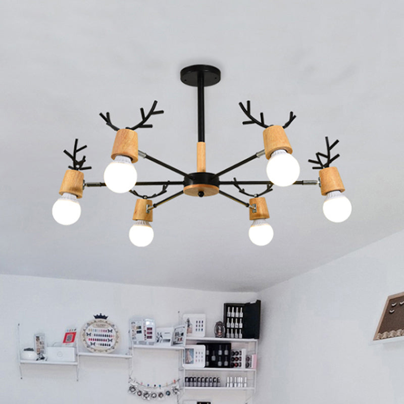 Sputnik Metal Chandelier Lighting Modern 3/6/8 Lights White/Black Ceiling Hang Fixture with Bare Bulb for Bedroom Clearhalo 'Ceiling Lights' 'Chandeliers' 'Modern Chandeliers' 'Modern' Lighting' 678858