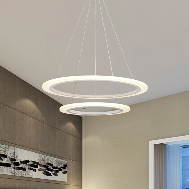 Contemporary 1/2/3-Light Chandelier with Acrylic Shade White Loop Suspension Pendant in Warm/White Light Clearhalo 'Ceiling Lights' 'Chandeliers' 'Modern Chandeliers' 'Modern' Lighting' 678868