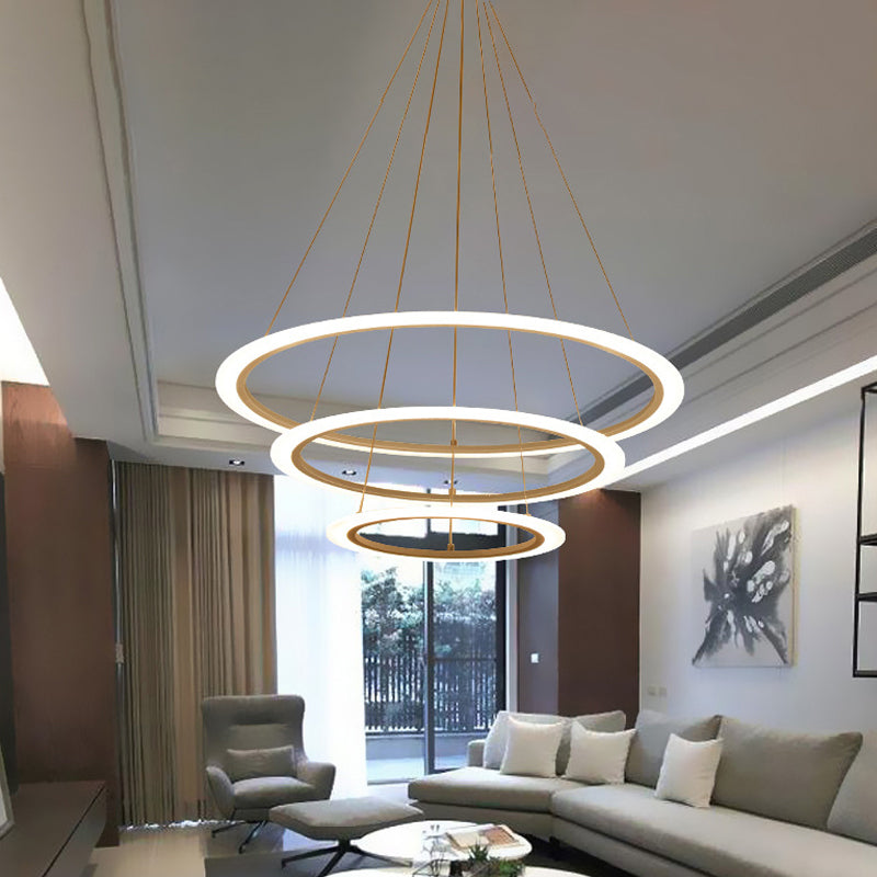 Contemporary 1/2/3-Light Chandelier with Acrylic Shade White Loop Suspension Pendant in Warm/White Light Clearhalo 'Ceiling Lights' 'Chandeliers' 'Modern Chandeliers' 'Modern' Lighting' 678869