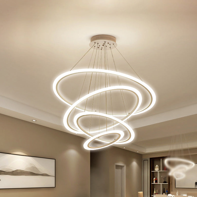 Contemporary 1/2/3-Light Chandelier with Acrylic Shade White Loop Suspension Pendant in Warm/White Light Clearhalo 'Ceiling Lights' 'Chandeliers' 'Modern Chandeliers' 'Modern' Lighting' 678870