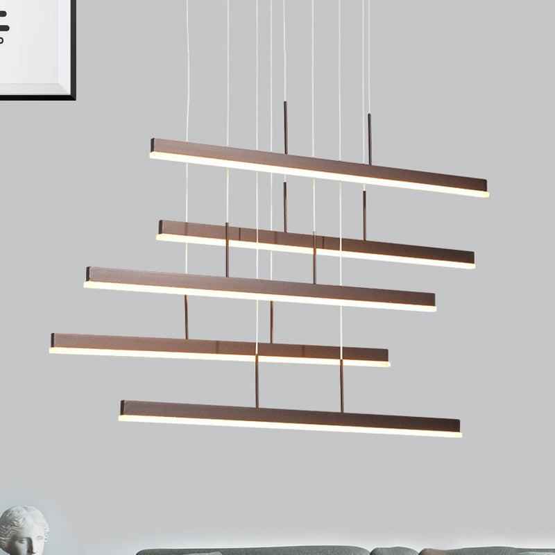 Brown Linear Island Chandelier Modern LED 3/5 Lights Acrylic Hanging Ceiling Lamp in Warm/White Light Clearhalo 'Ceiling Lights' 'Chandeliers' 'Modern Chandeliers' 'Modern' Lighting' 678871