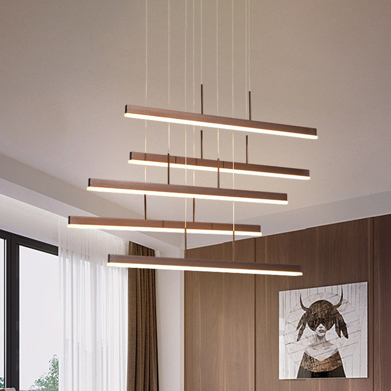 Brown Linear Island Chandelier Modern LED 3/5 Lights Acrylic Hanging Ceiling Lamp in Warm/White Light Clearhalo 'Ceiling Lights' 'Chandeliers' 'Modern Chandeliers' 'Modern' Lighting' 678872