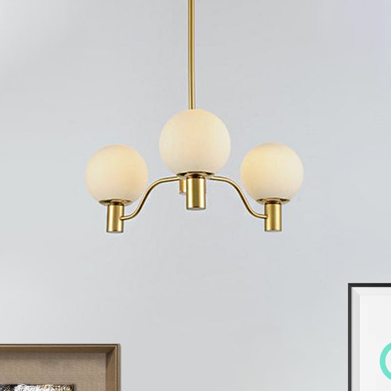 Radial White Glass Chandelier Lamp Post-Modern 3/6/8 Lights Gold Hanging Light Fixture with Ball Shade Clearhalo 'Ceiling Lights' 'Chandeliers' 'Glass shade' 'Glass' 'Modern Chandeliers' 'Modern' Lighting' 678873