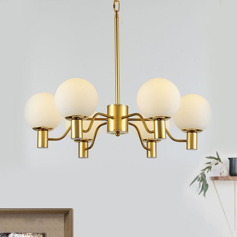 Radial White Glass Chandelier Lamp Post-Modern 3/6/8 Lights Gold Hanging Light Fixture with Ball Shade Clearhalo 'Ceiling Lights' 'Chandeliers' 'Glass shade' 'Glass' 'Modern Chandeliers' 'Modern' Lighting' 678874