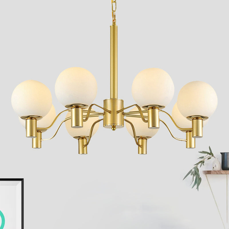 Radial White Glass Chandelier Lamp Post-Modern 3/6/8 Lights Gold Hanging Light Fixture with Ball Shade Clearhalo 'Ceiling Lights' 'Chandeliers' 'Glass shade' 'Glass' 'Modern Chandeliers' 'Modern' Lighting' 678875