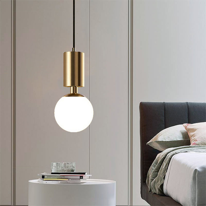 Milky Glass Sphere Pendant Lighting Minimalist 1 Head Black Ceiling Suspension Lamp, 8" Wide Clearhalo 'Ceiling Lights' 'Glass shade' 'Glass' 'Modern Pendants' 'Modern' 'Pendant Lights' 'Pendants' Lighting' 678891