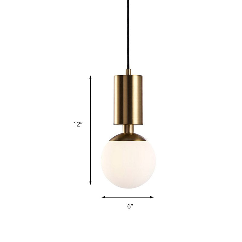 Milky Glass Sphere Pendant Lighting Minimalist 1 Head Black Ceiling Suspension Lamp, 8" Wide Clearhalo 'Ceiling Lights' 'Glass shade' 'Glass' 'Modern Pendants' 'Modern' 'Pendant Lights' 'Pendants' Lighting' 678894