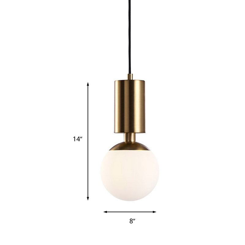 Milky Glass Sphere Pendant Lighting Minimalist 1 Head Black Ceiling Suspension Lamp, 8" Wide Clearhalo 'Ceiling Lights' 'Glass shade' 'Glass' 'Modern Pendants' 'Modern' 'Pendant Lights' 'Pendants' Lighting' 678895