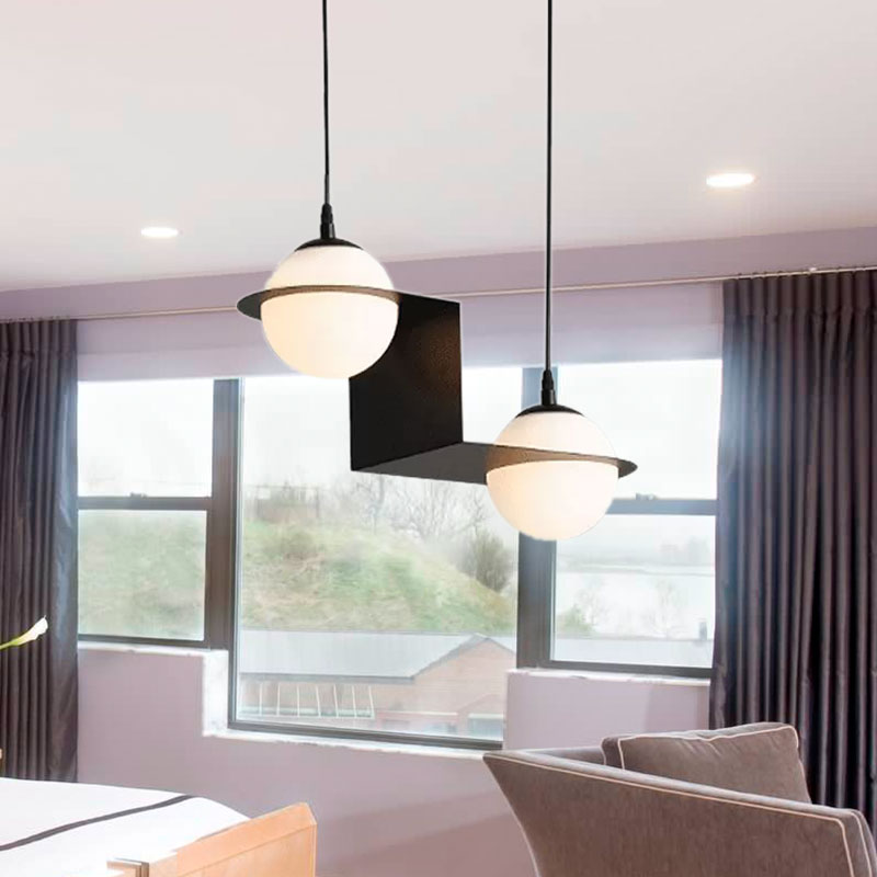 Ball White Glass Cluster Pendant with Straight/Curved Design Modernist 2/3 Lights Black Led Hanging Lamp Clearhalo 'Ceiling Lights' 'Glass shade' 'Glass' 'Modern Pendants' 'Modern' 'Pendant Lights' 'Pendants' Lighting' 678915