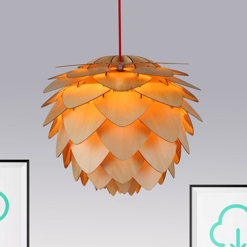 12"/18" W Pine Cone Pendant Lamp Country Style Wood 1 Light Beige Suspension Light for Dining Table Clearhalo 'Ceiling Lights' 'Modern Pendants' 'Modern' 'Pendant Lights' 'Pendants' Lighting' 678918