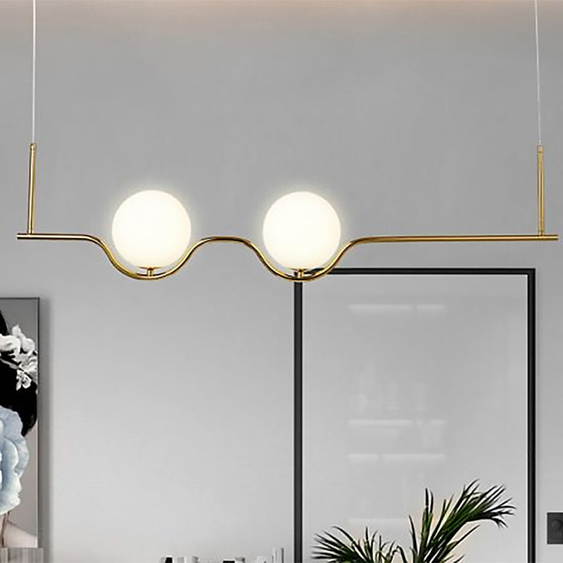 2-Head Living Room Island Pendant with Ball White Glass Shade Modern Brass Hanging Ceiling Light with Adjustable Cord Clearhalo 'Ceiling Lights' 'Island Lights' Lighting' 678924