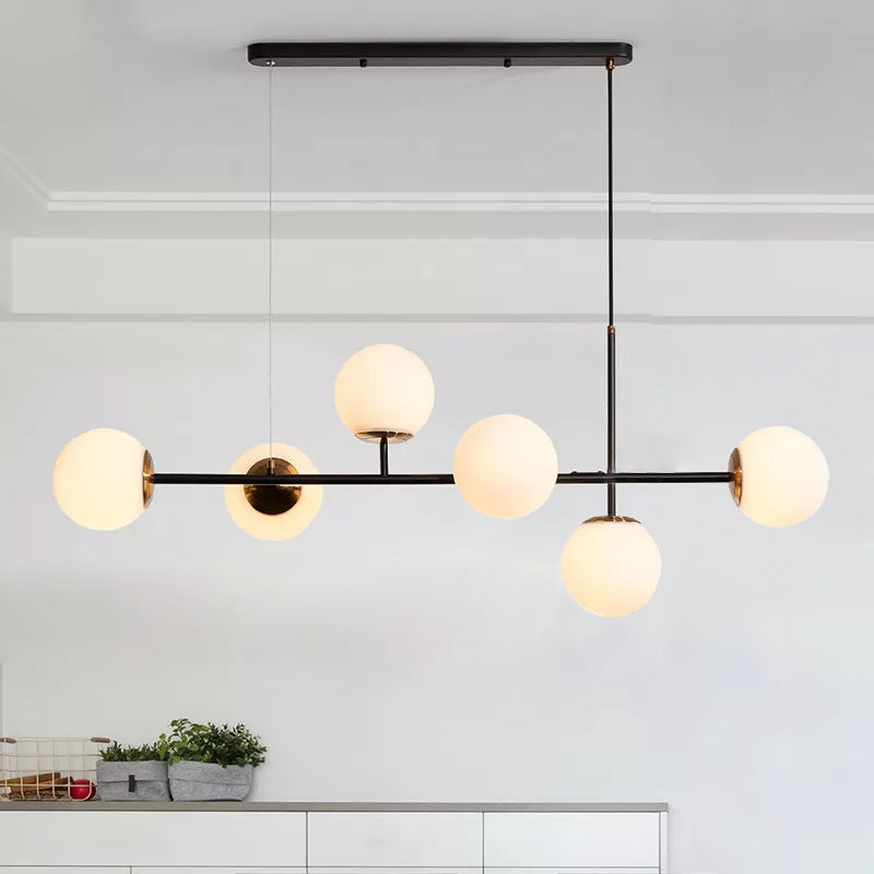 Industrial 6-Light Island Pendant with Amber/Milky White/Gradient Blue Glass Shade Brass Ball Ceiling Light with Adjustable Cord Clearhalo 'Ceiling Lights' 'Glass shade' 'Glass' 'Island Lights' 'Pendant Lights' Lighting' 678925