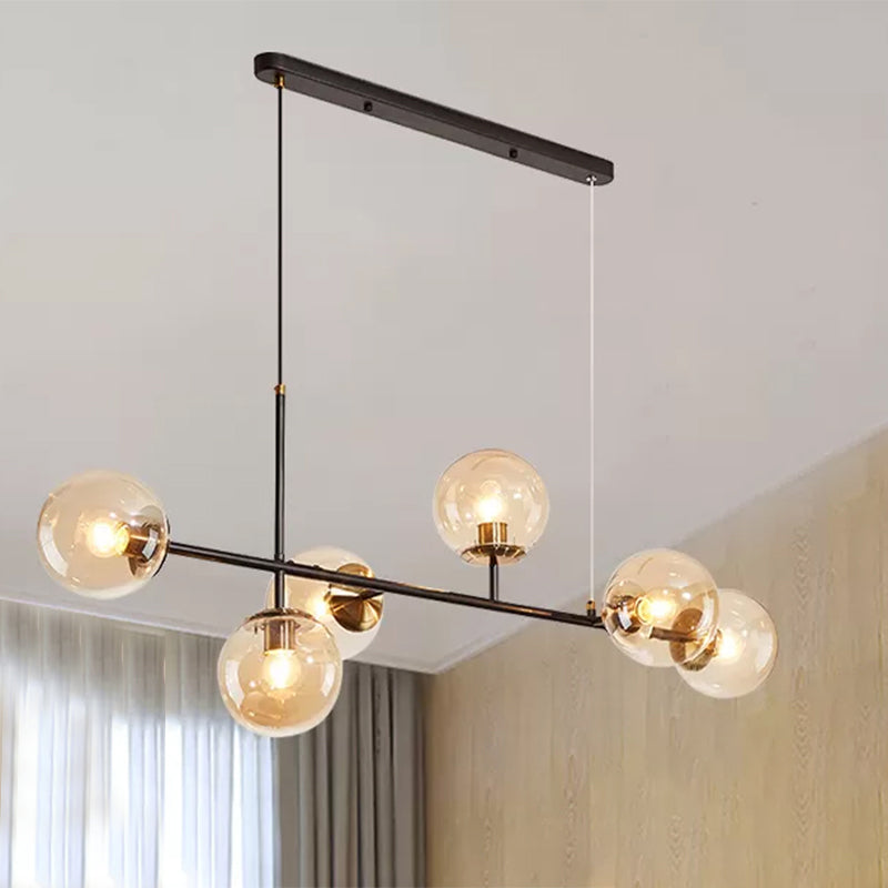 Industrial 6-Light Island Pendant with Amber/Milky White/Gradient Blue Glass Shade Brass Ball Ceiling Light with Adjustable Cord Clearhalo 'Ceiling Lights' 'Glass shade' 'Glass' 'Island Lights' 'Pendant Lights' Lighting' 678926