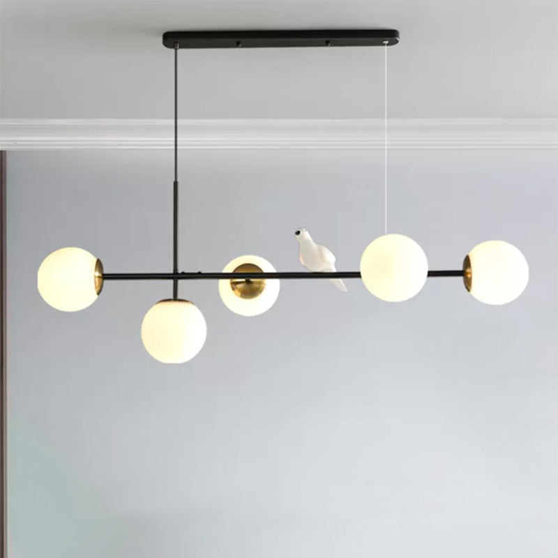 Industrial 5-Light Island Pendant with Amber/Milky White/Smoke Grey Glass Shade Brass Sphere Ceiling Light with Adjustable Cord Clearhalo 'Ceiling Lights' 'Close To Ceiling Lights' 'Glass shade' 'Glass' 'Island Lights' Lighting' 678931