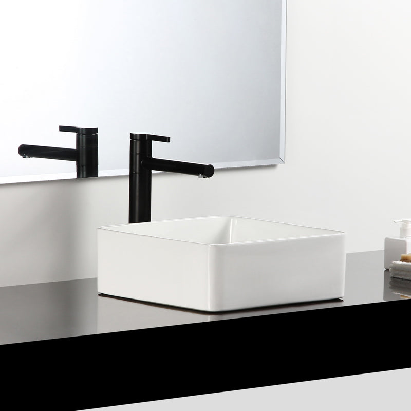 Bathroom Sink Ceramic White Square Black Faucet Bathroom Sink Clearhalo 'Bathroom Remodel & Bathroom Fixtures' 'Bathroom Sinks & Faucet Components' 'Bathroom Sinks' 'bathroom_sink' 'Home Improvement' 'home_improvement' 'home_improvement_bathroom_sink' 6789331