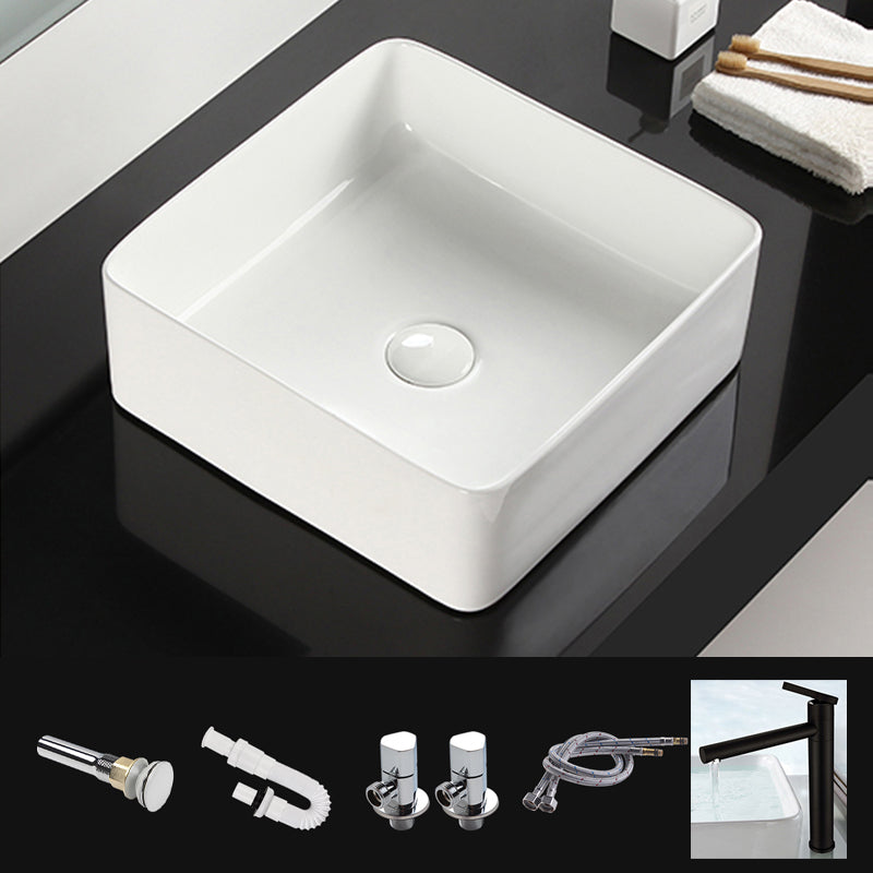 Bathroom Sink Ceramic White Square Black Faucet Bathroom Sink Black Rotary Faucet Clearhalo 'Bathroom Remodel & Bathroom Fixtures' 'Bathroom Sinks & Faucet Components' 'Bathroom Sinks' 'bathroom_sink' 'Home Improvement' 'home_improvement' 'home_improvement_bathroom_sink' 6789336