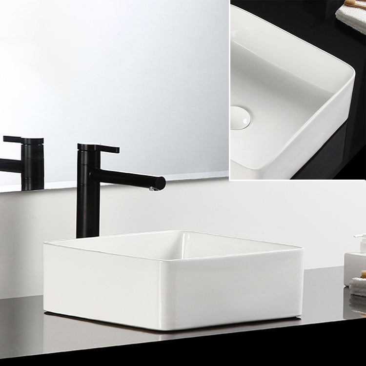 Bathroom Sink Ceramic White Square Black Faucet Bathroom Sink Clearhalo 'Bathroom Remodel & Bathroom Fixtures' 'Bathroom Sinks & Faucet Components' 'Bathroom Sinks' 'bathroom_sink' 'Home Improvement' 'home_improvement' 'home_improvement_bathroom_sink' 6789339