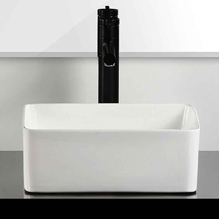 Bathroom Sink Ceramic White Square Black Faucet Bathroom Sink Clearhalo 'Bathroom Remodel & Bathroom Fixtures' 'Bathroom Sinks & Faucet Components' 'Bathroom Sinks' 'bathroom_sink' 'Home Improvement' 'home_improvement' 'home_improvement_bathroom_sink' 6789345