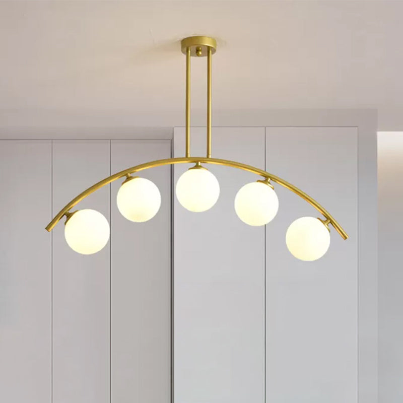 Postmodern 3/5/7-Light Island Pendant with Clear/White Shade Gold Curvy Ceiling Light for Kitchen Clearhalo 'Ceiling Lights' 'Close To Ceiling Lights' 'Glass shade' 'Glass' 'Island Lights' Lighting' 678936