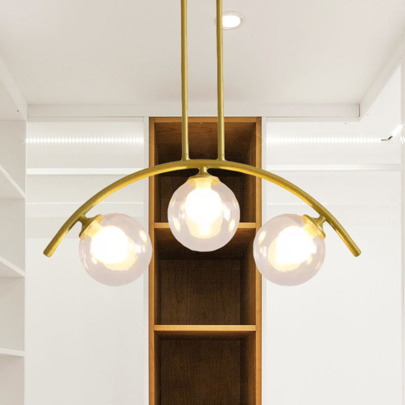 Postmodern 3/5/7-Light Island Pendant with Clear/White Shade Gold Curvy Ceiling Light for Kitchen Clearhalo 'Ceiling Lights' 'Close To Ceiling Lights' 'Glass shade' 'Glass' 'Island Lights' Lighting' 678939