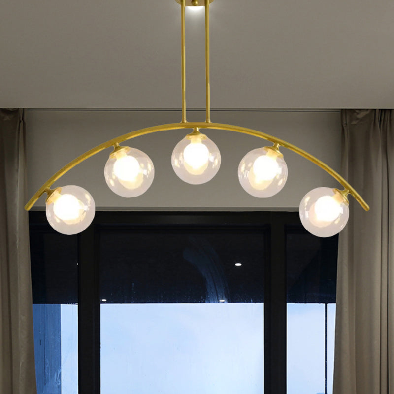 Postmodern 3/5/7-Light Island Pendant with Clear/White Shade Gold Curvy Ceiling Light for Kitchen Clearhalo 'Ceiling Lights' 'Close To Ceiling Lights' 'Glass shade' 'Glass' 'Island Lights' Lighting' 678940