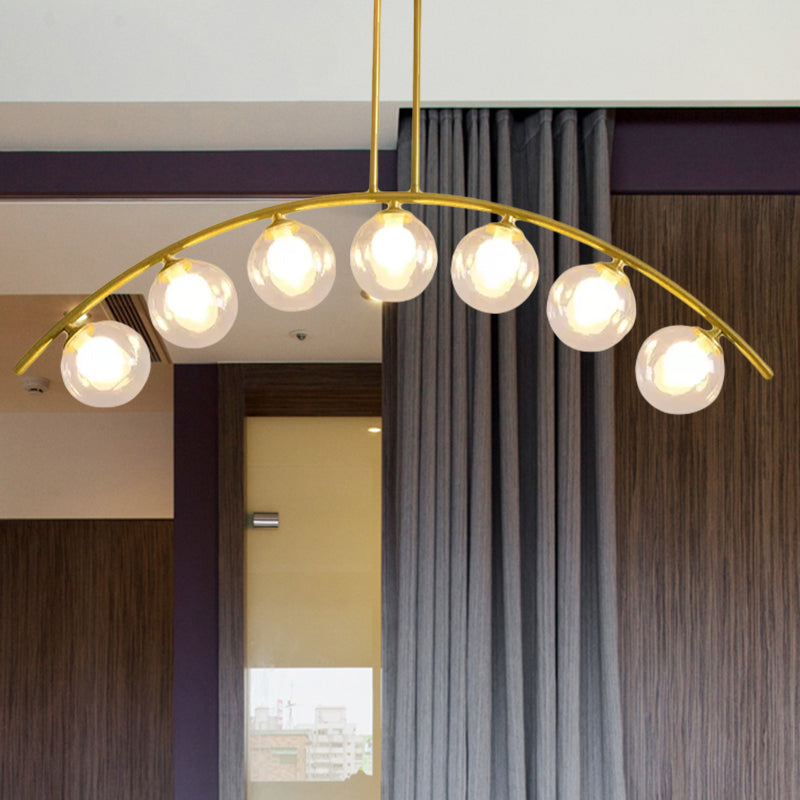 Postmodern 3/5/7-Light Island Pendant with Clear/White Shade Gold Curvy Ceiling Light for Kitchen Clearhalo 'Ceiling Lights' 'Close To Ceiling Lights' 'Glass shade' 'Glass' 'Island Lights' Lighting' 678941