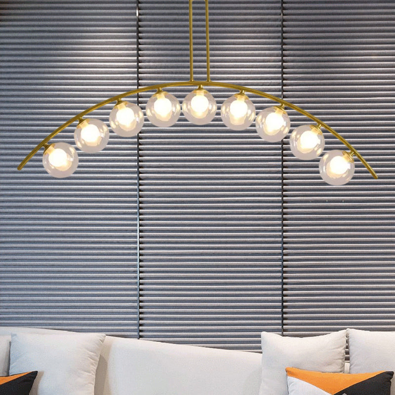 Postmodern 3/5/7-Light Island Pendant with Clear/White Shade Gold Curvy Ceiling Light for Kitchen Clearhalo 'Ceiling Lights' 'Close To Ceiling Lights' 'Glass shade' 'Glass' 'Island Lights' Lighting' 678942