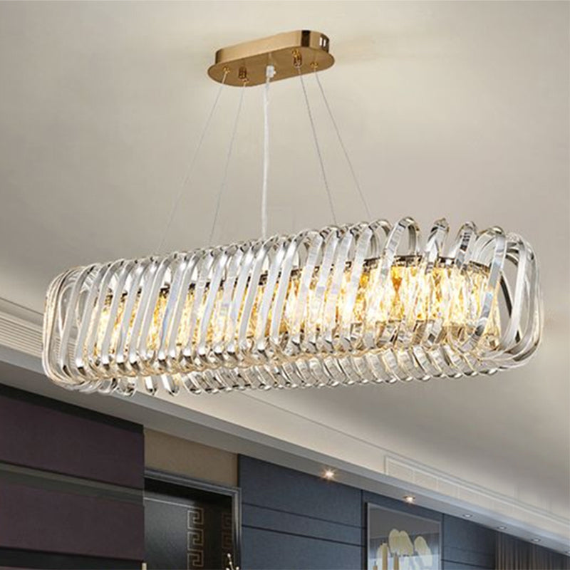 Contemporary 1-Light LED Island Pendant with Crystal Shade Clear Oval Hanging Light Fixture Clearhalo 'Ceiling Lights' 'Island Lights' Lighting' 678945