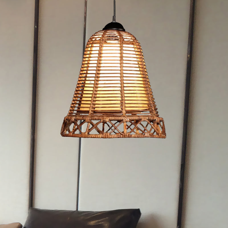 Rattan Bell Shaped Hanging Light Rustic Style 1 Head Beige Drop Light for Living Room Restaurant Clearhalo 'Ceiling Lights' 'Pendant Lights' 'Pendants' Lighting' 679007