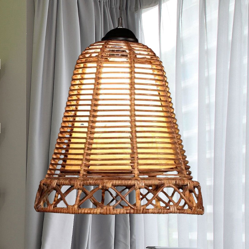 Rattan Bell Shaped Hanging Light Rustic Style 1 Head Beige Drop Light for Living Room Restaurant Clearhalo 'Ceiling Lights' 'Pendant Lights' 'Pendants' Lighting' 679008