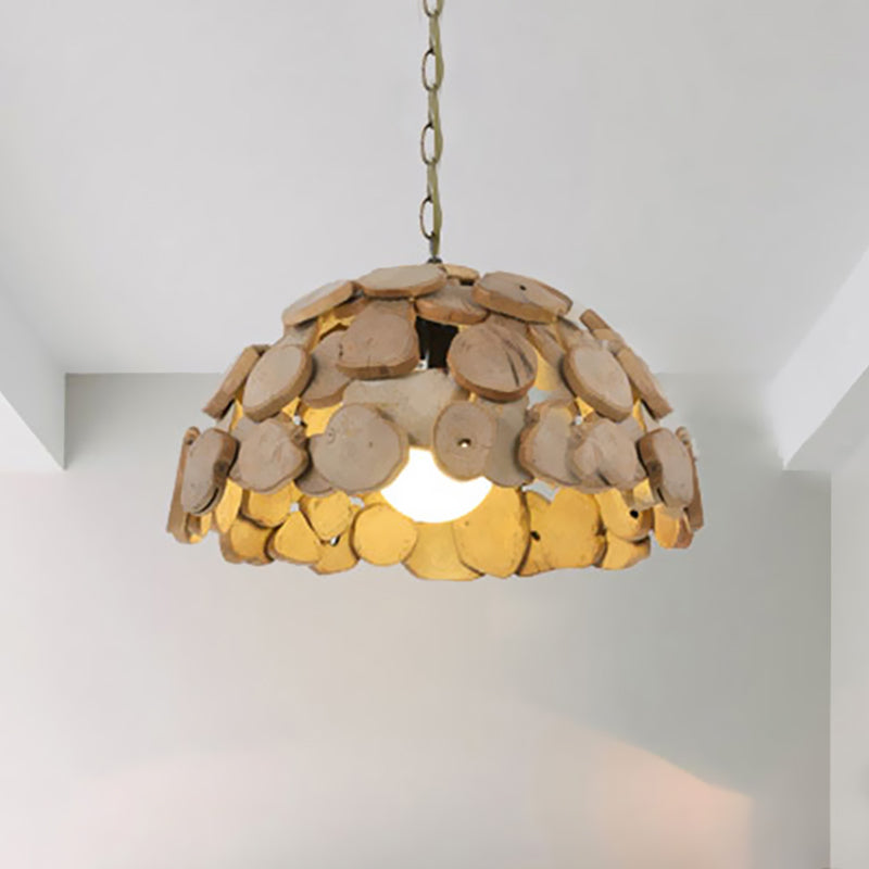 Wooden Dome Shade Hanging Light Vintage Single Light Natural Wood Pendant Lamp with Adjustable Chain Clearhalo 'Ceiling Lights' 'Modern Pendants' 'Modern' 'Pendant Lights' 'Pendants' Lighting' 679012