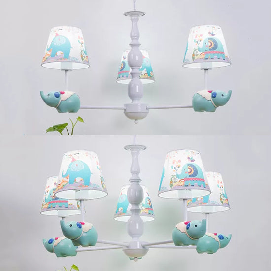 Animal Elephant Pendant Lamp with Coolie Shade Metallic Blue Chandelier for Nursing Room Clearhalo 'Ceiling Lights' 'Chandeliers' Lighting' options 67904