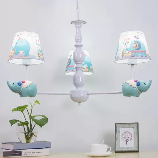 Animal Elephant Pendant Lamp with Coolie Shade Metallic Blue Chandelier for Nursing Room 3 Blue Clearhalo 'Ceiling Lights' 'Chandeliers' Lighting' options 67906_d25ccd75-6c4a-4061-b5f9-4caedfe4e225