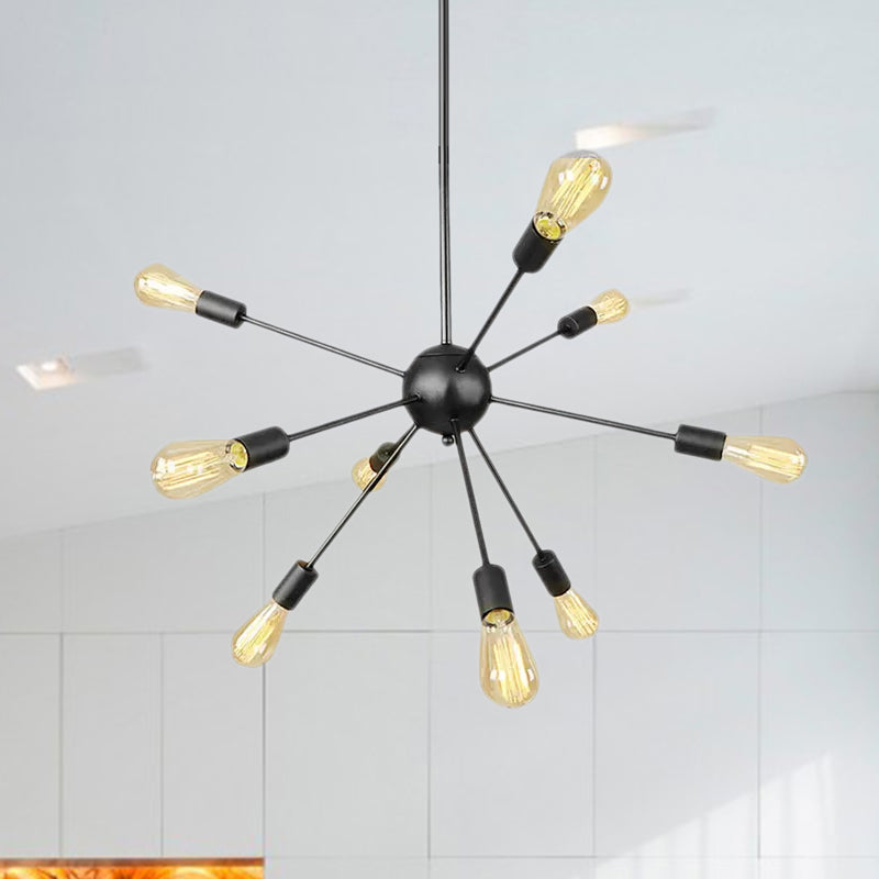 Black 9/12 Lights Chandelier Lighting Retro Industrial Metal Sputnik Pendant Lighting Fixture for Dining Room Clearhalo 'Cast Iron' 'Ceiling Lights' 'Chandeliers' 'Industrial Chandeliers' 'Industrial' 'Metal' 'Middle Century Chandeliers' 'Rustic Chandeliers' 'Tiffany' Lighting' 679077