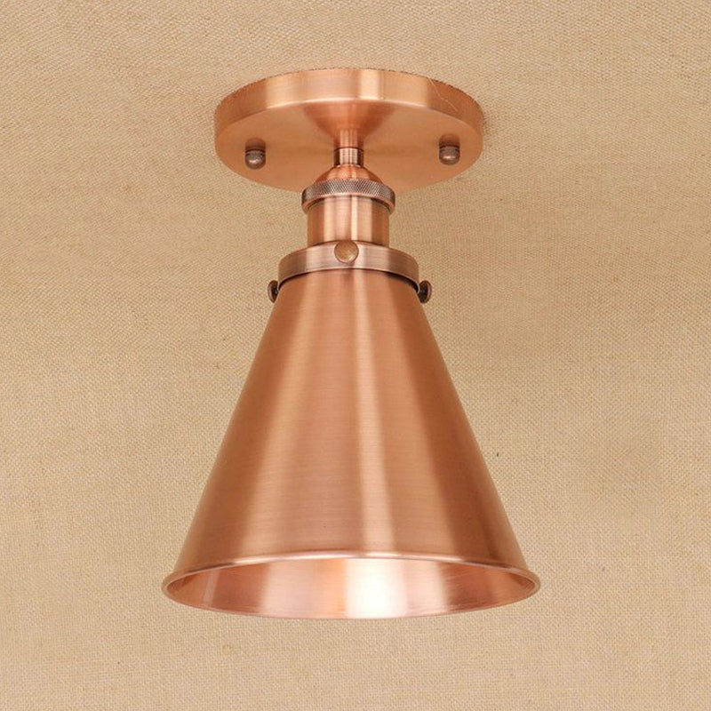 1 Light Metallic Semi Flush Light Vintage Style Rust/Copper Tapered Indoor Semi Flush Light Fixture Clearhalo 'Ceiling Lights' 'Close To Ceiling Lights' 'Close to ceiling' 'Semi-flushmount' Lighting' 679088