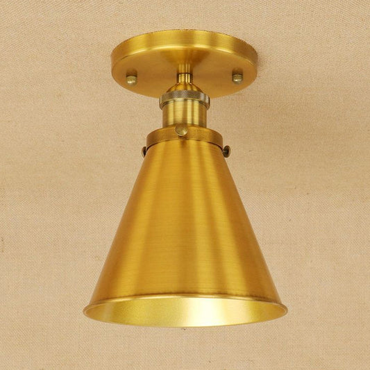 1 Light Metallic Semi Flush Light Vintage Style Rust/Copper Tapered Indoor Semi Flush Light Fixture Clearhalo 'Ceiling Lights' 'Close To Ceiling Lights' 'Close to ceiling' 'Semi-flushmount' Lighting' 679089