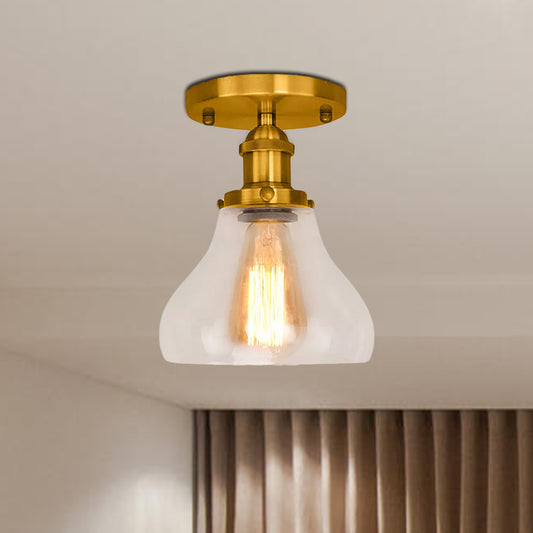 Single Bulb Semi Flush Mount Farmhouse Cone Clear Glass Ceiling Lighting Fixture in Black/Brass/Copper Clearhalo 'Ceiling Lights' 'Close To Ceiling Lights' 'Close to ceiling' 'Glass shade' 'Glass' 'Semi-flushmount' Lighting' 679106