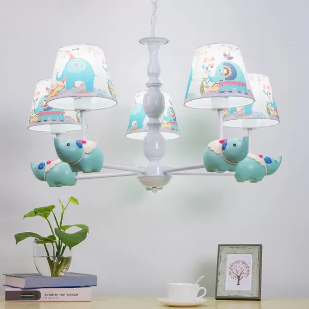 Animal Elephant Pendant Lamp with Coolie Shade Metallic Blue Chandelier for Nursing Room Clearhalo 'Ceiling Lights' 'Chandeliers' Lighting' options 67911