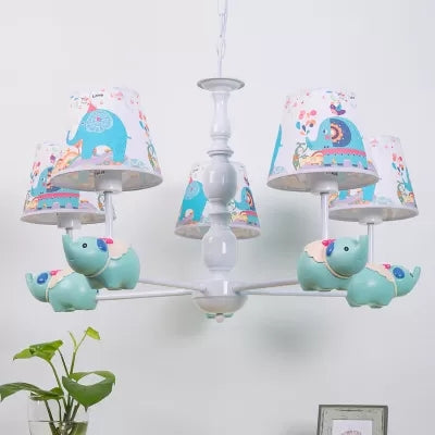 Animal Elephant Pendant Lamp with Coolie Shade Metallic Blue Chandelier for Nursing Room Clearhalo 'Ceiling Lights' 'Chandeliers' Lighting' options 67912